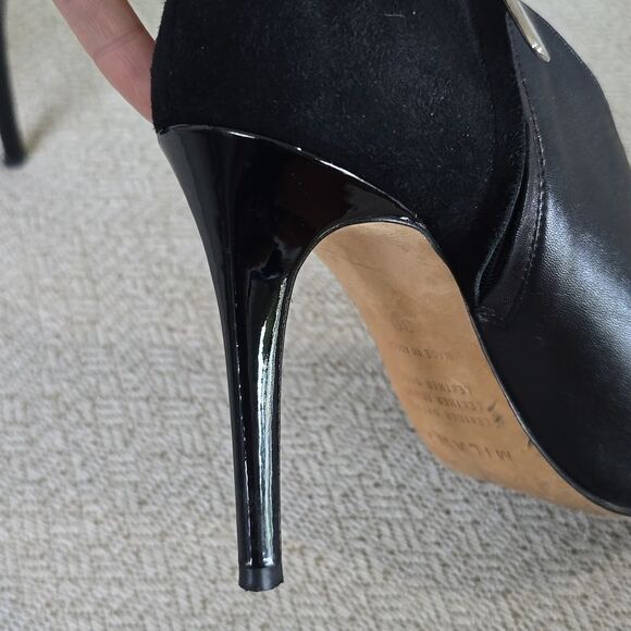 Milana Black Leather Peep Toe Made In Italy Heels - Size 39 - Picture 10 of 16